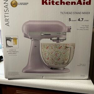 KitchenAid Artisan Purple Stand Mixer with Floral Bowl
